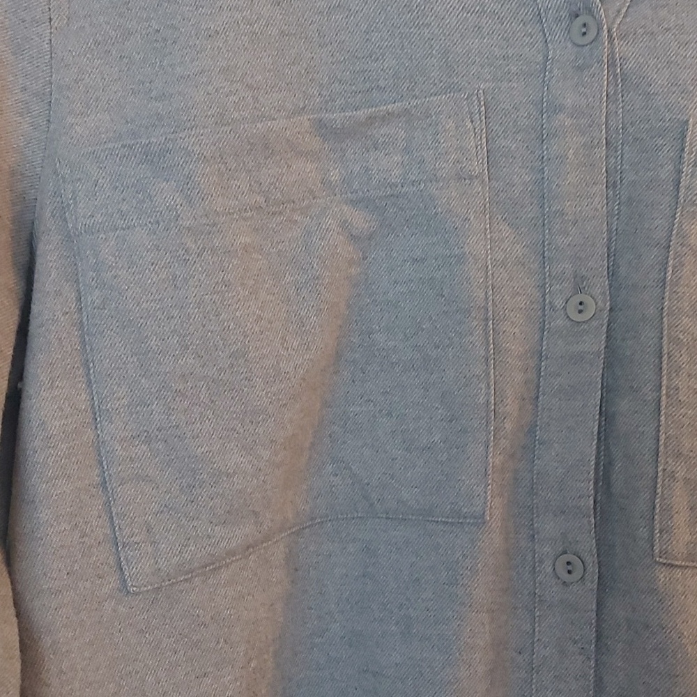 Eileen Fisher Organic Cotton Button Down Top Collarless Light Gray Size Medium - Picture 5 of 8